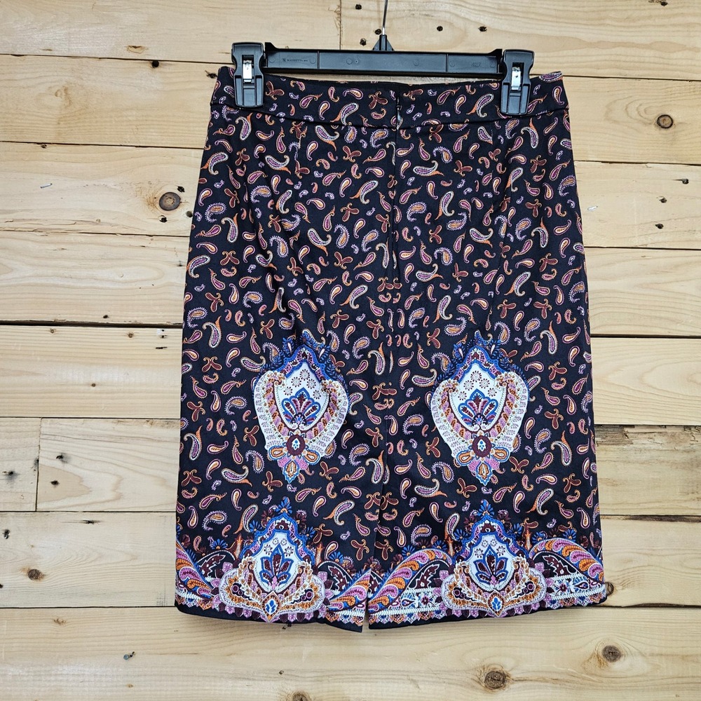 J.Crew The Pencil Skirt Paisley Medallion Border Print Cotton Size 00 - Picture 2 of 7